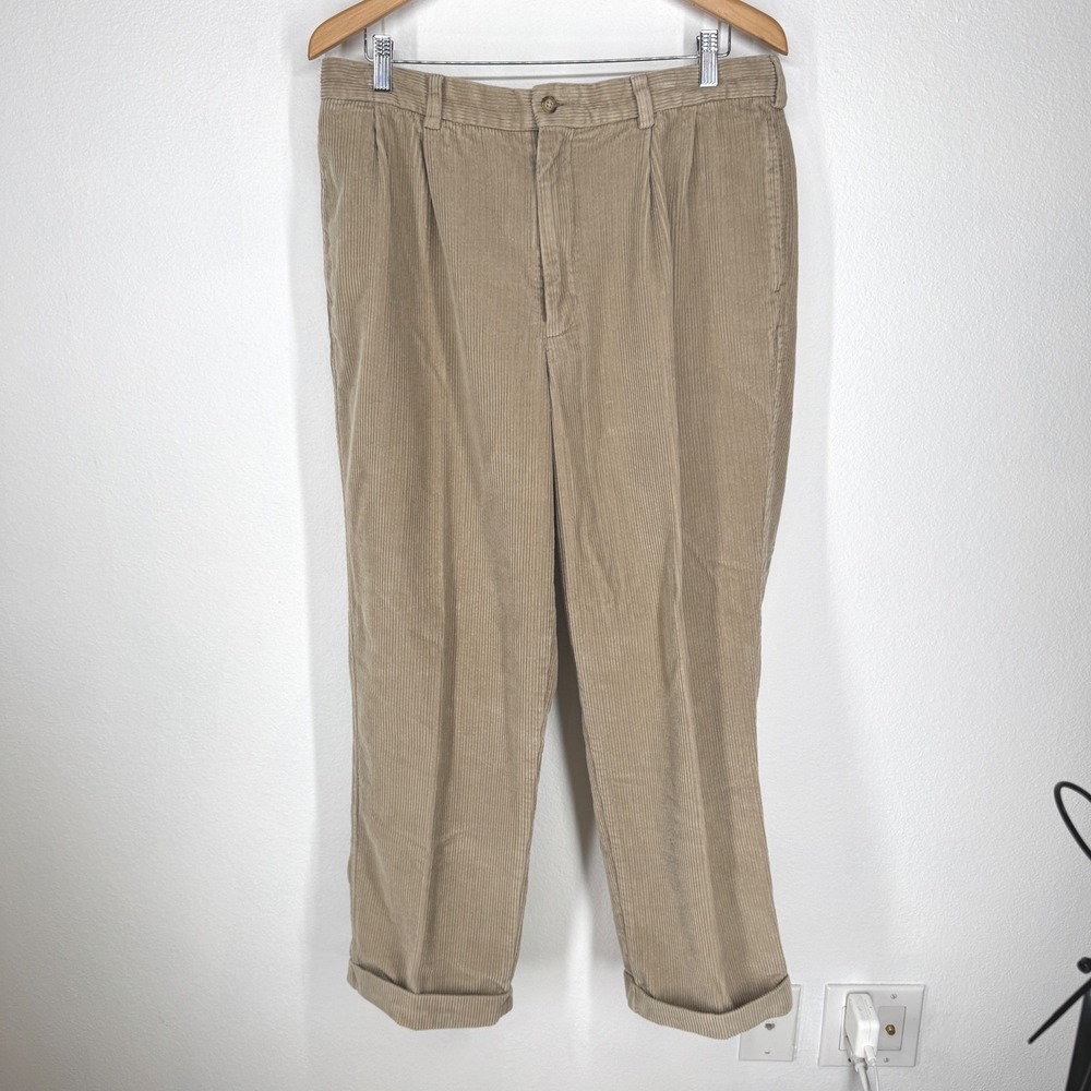 DANIEL CREMIEUX COLLECTION Mens Corduroy Pleated Pants‎ Size 35x30 Wide Wale Tan